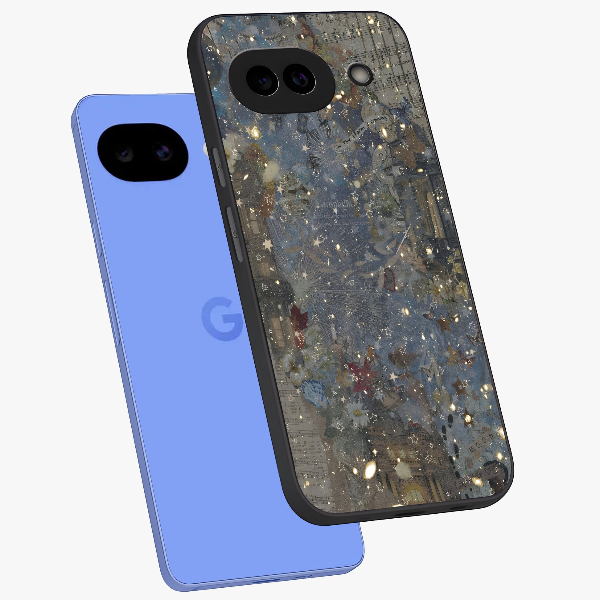 Aesthetic Astrolophia Glass Case displayed in angled mockup highlighting artistic aesthetic elements and smooth glass surface.