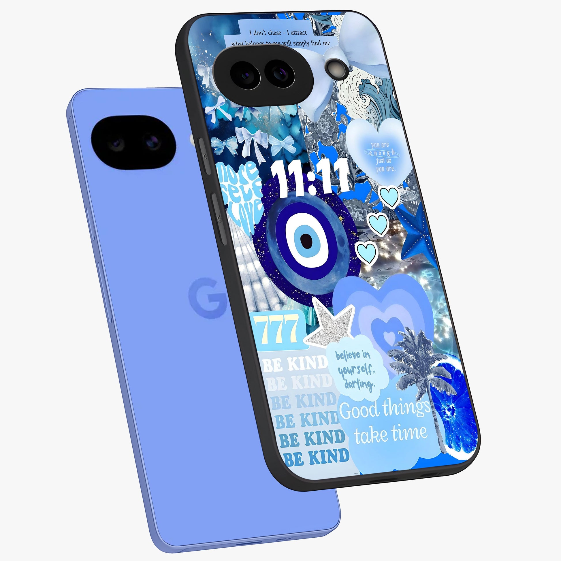 Aesthetic Be Kind Eye Glass Case displayed in angled mockup highlighting aesthetic eye design and inspirational vibe.