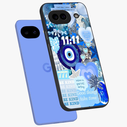 Aesthetic Be Kind Eye Glass Case displayed in angled mockup highlighting aesthetic eye design and inspirational vibe.