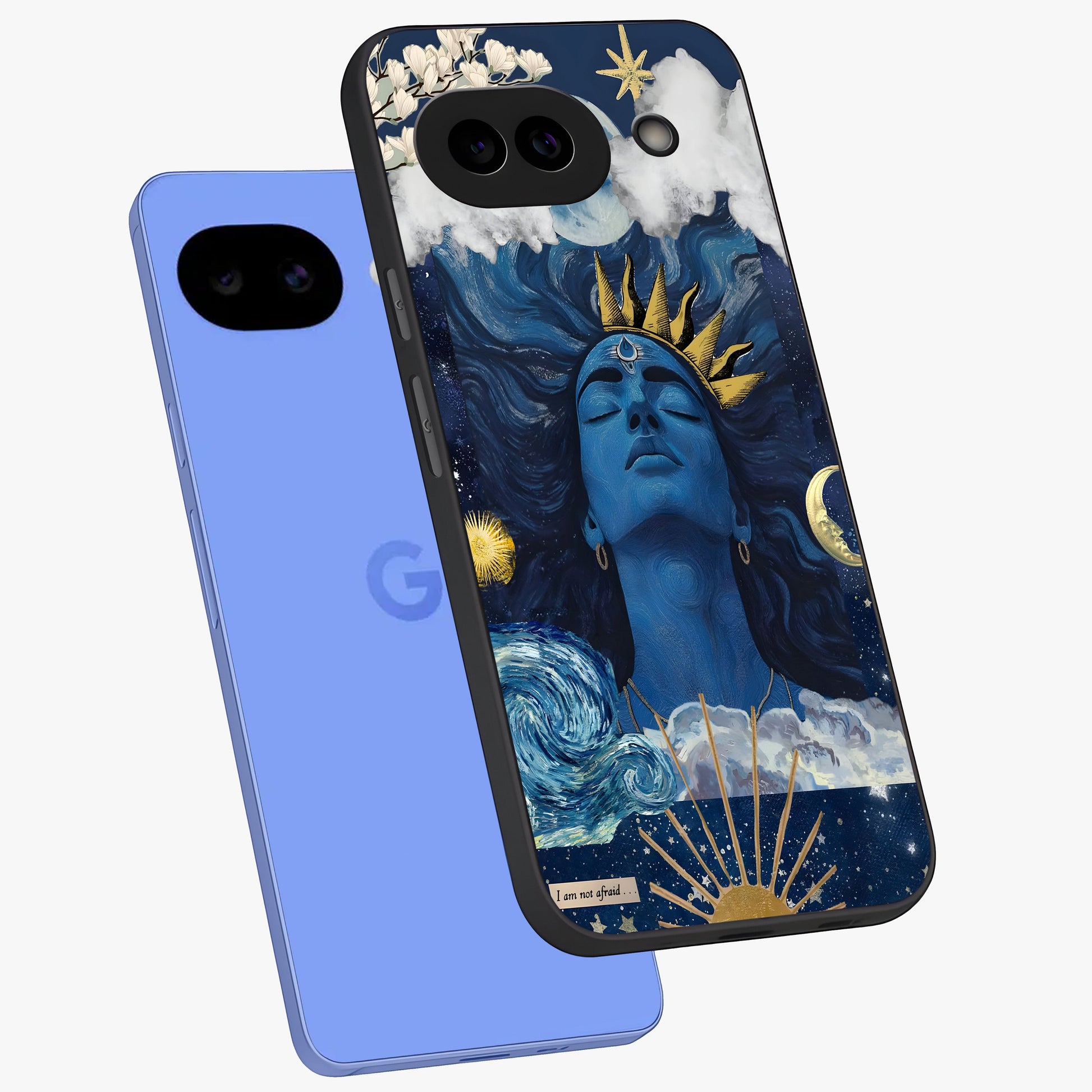 Aesthetic Lord Shiva Glass Case displayed in angled mockup highlighting spiritual Shiva illustration and sacred aesthetic design.