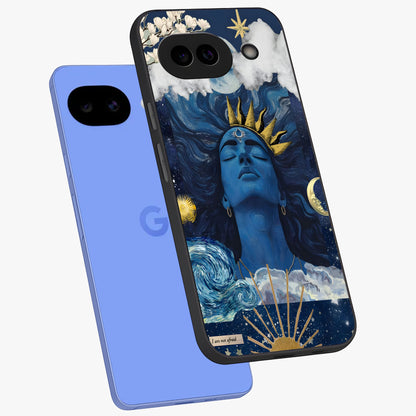 Aesthetic Lord Shiva Glass Case displayed in angled mockup highlighting spiritual Shiva illustration and sacred aesthetic design.
