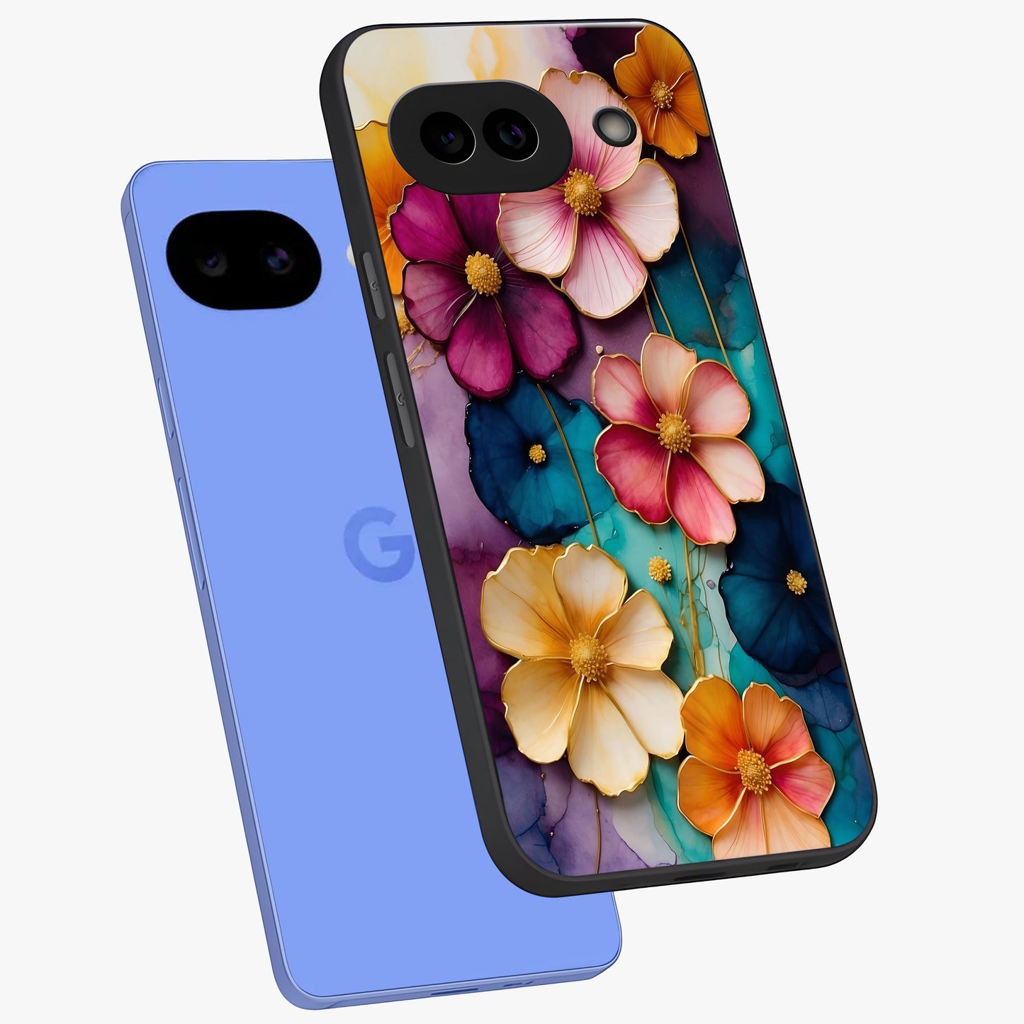 Artlyn Grace Flower Pattern Glass Case displayed in angled mockup highlighting delicate flower pattern design and smooth glass surface.