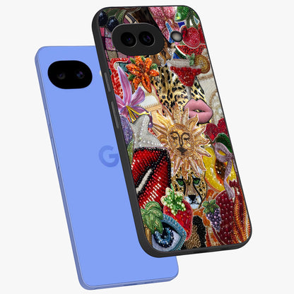 Beaded Fashion Jungle Glass Case displayed in angled mockup highlighting colorful fashion bead design and artistic pattern.
