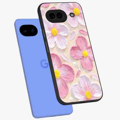 Blush Bloom Texture Glass Case displayed in angled mockup highlighting subtle bloom pattern with aesthetic pastel design.