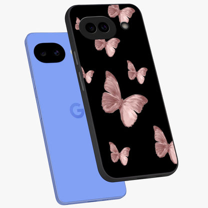 Butterfly Pattern Glass Case displayed in angled mockup highlighting delicate butterfly design and aesthetic pattern style.