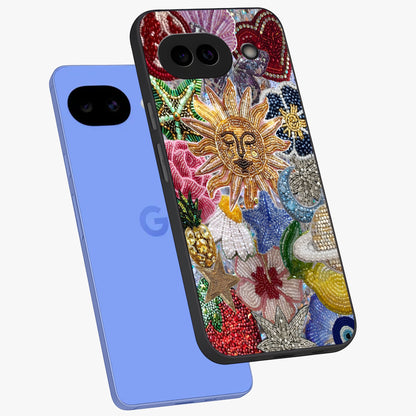 Celestial Floral and Playful Glass Case displayed in angled mockup highlighting playful floral design with dreamy celestial elements.