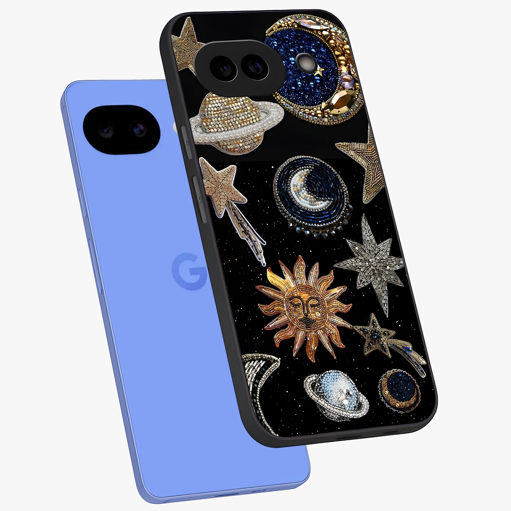 Celestial Gem Constellations Glass Case displayed in angled mockup highlighting gemstone inspired constellation design.