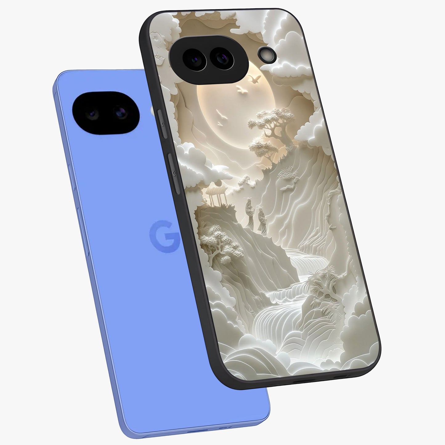 Celestial Origami Glass Case displayed in angled mockup highlighting geometric origami design with cosmic aesthetic theme.
