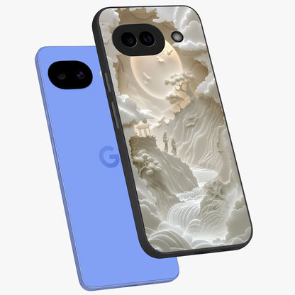 Celestial Origami Glass Case displayed in angled mockup highlighting geometric origami design with cosmic aesthetic theme.