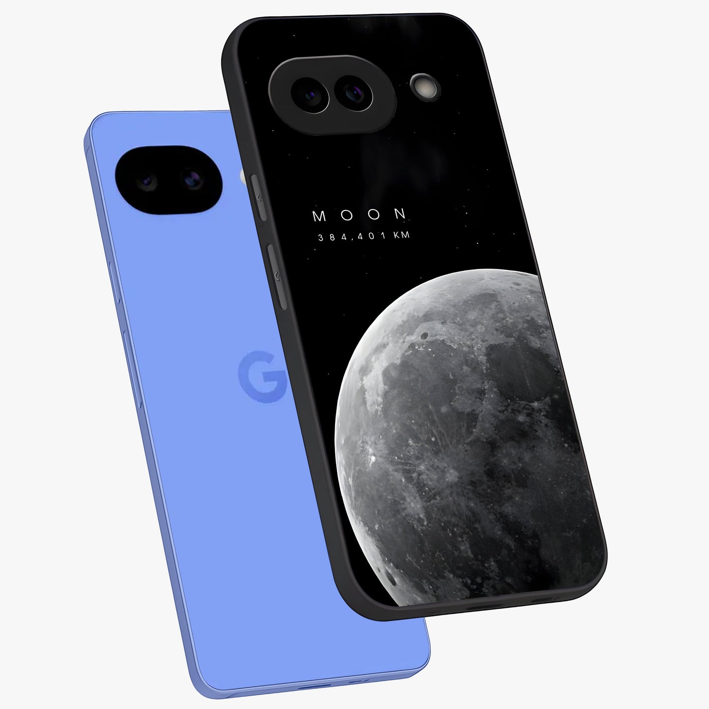 Cosmic Moon Glow Glass Case displayed in angled mockup highlighting celestial moon design with cosmic aesthetic theme.