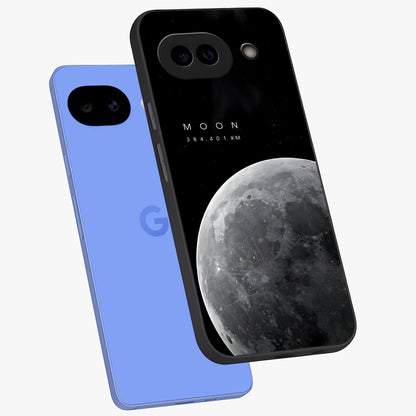 Cosmic Moon Glow Glass Case displayed in angled mockup highlighting celestial moon design with cosmic aesthetic theme.