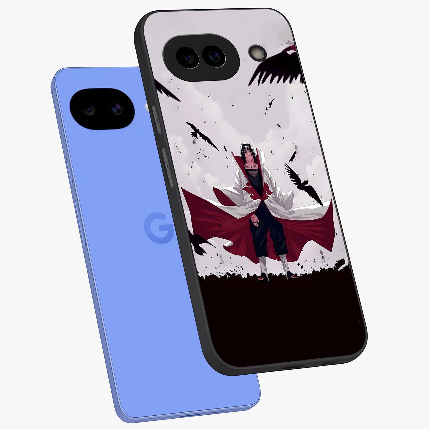 Crimson Crow Ascension Glass Case displayed in angled mockup highlighting powerful crow illustration with dark crimson aesthetic.