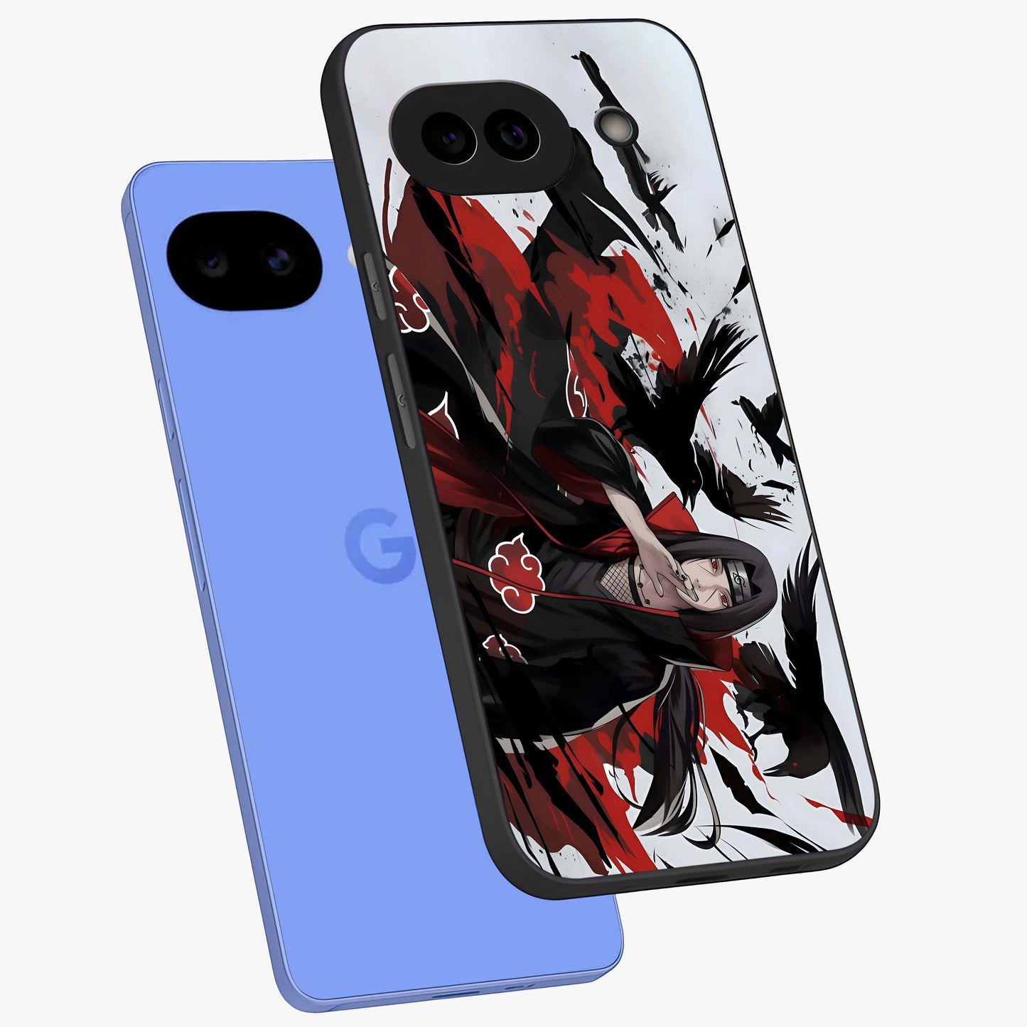 Crimson Crow Illusion Glass Case displayed in angled mockup highlighting mysterious crow graphic with dark aesthetic style.