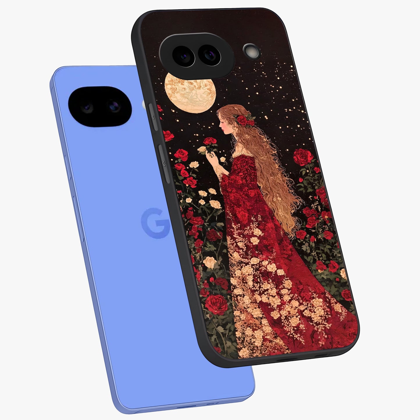Crimson Dreams Glass Case displayed in angled mockup highlighting soft crimson aesthetic design with artistic theme.