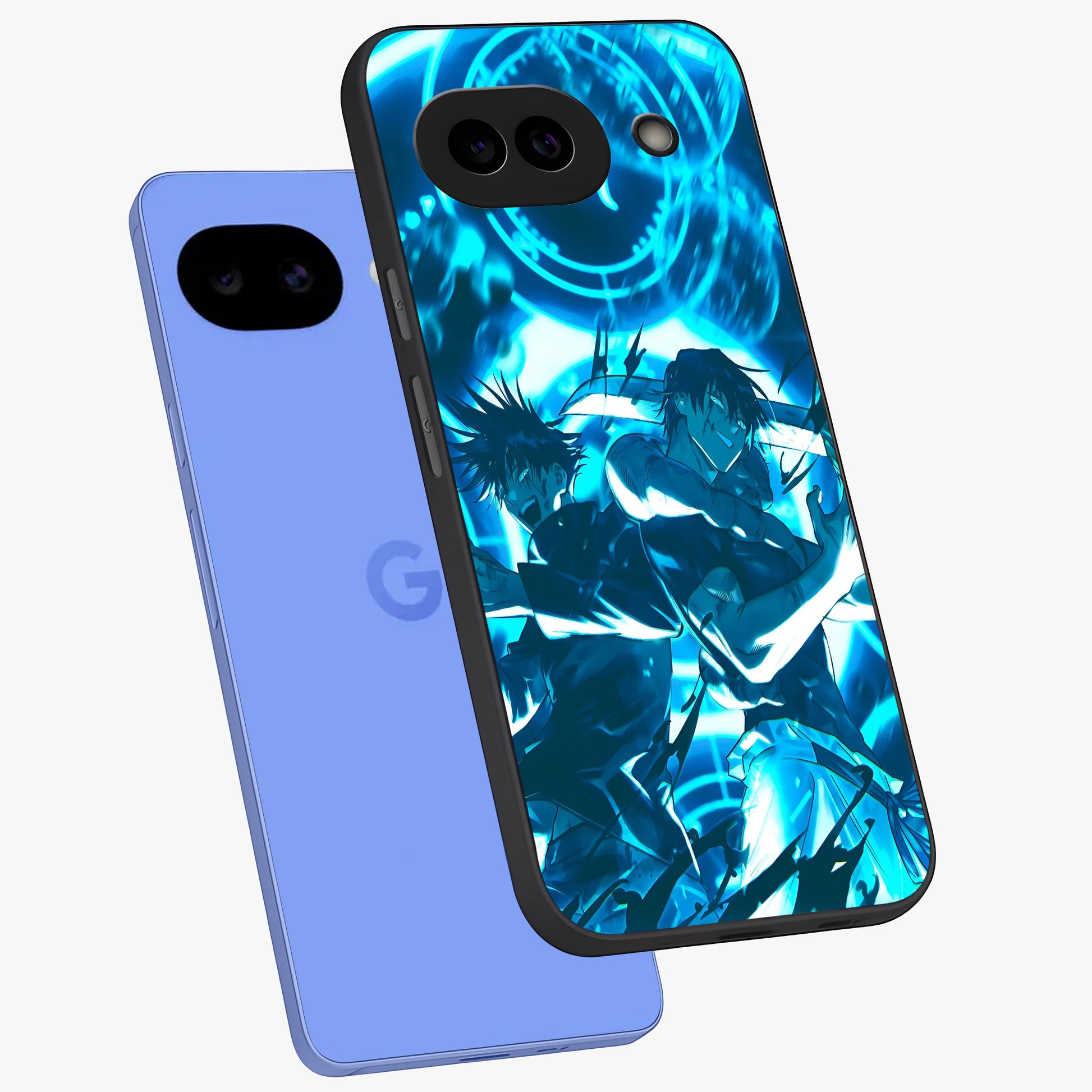 Cursed Energy Clash Glass Case displayed in angled mockup highlighting powerful battle inspired graphic with anime style aesthetic.