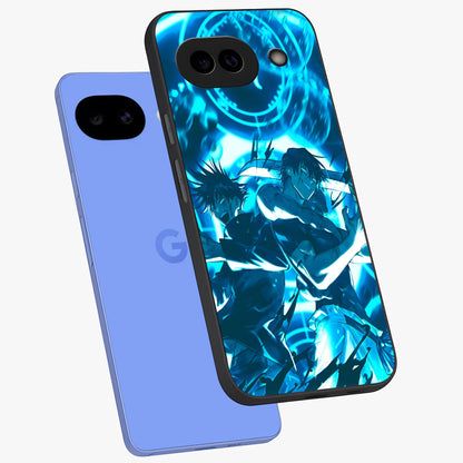 Cursed Energy Clash Glass Case displayed in angled mockup highlighting powerful battle inspired graphic with anime style aesthetic.