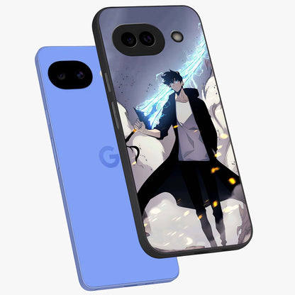 Dark Lightning Anime Warrior Glass Case displayed in angled mockup highlighting powerful lightning themed anime illustration.