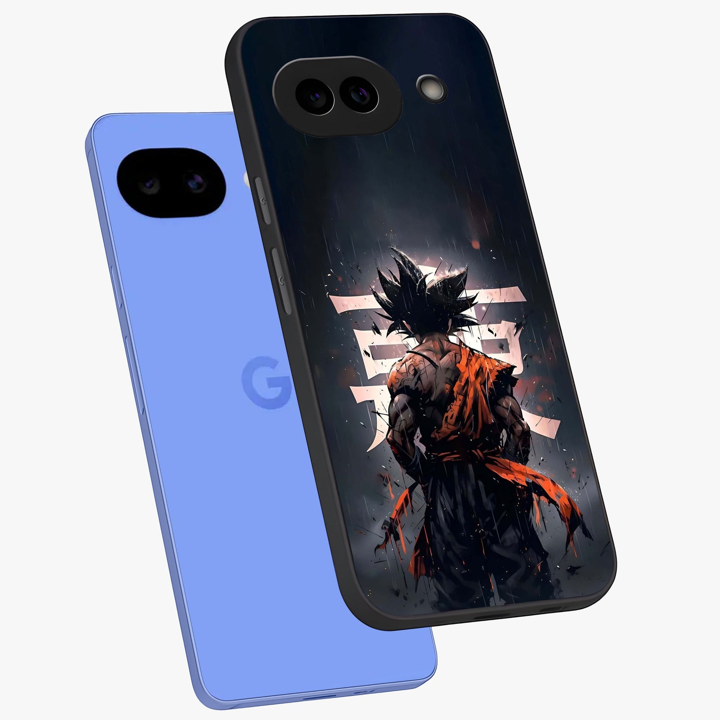 Dark Warrior In Rain Glass Case displayed in angled mockup highlighting dramatic warrior illustration with dark rain aesthetic.