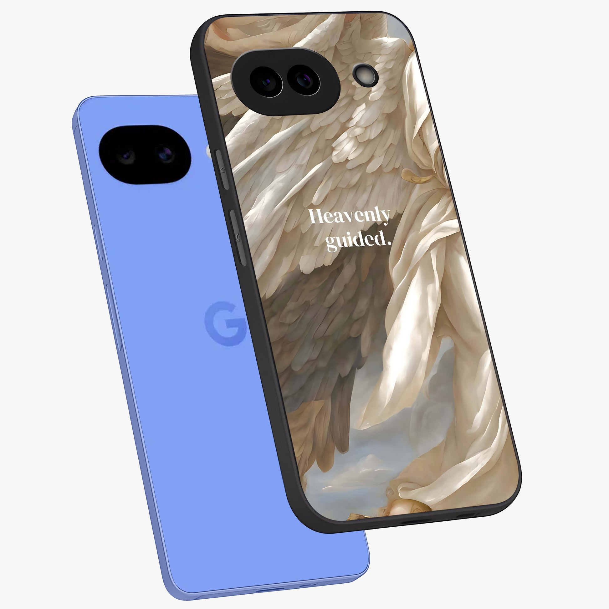 Divine Winged Grace Glass Case displayed in angled mockup highlighting graceful wing design with divine aesthetic style.