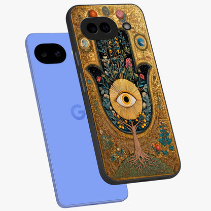 Ethereal Evil Eye Glass Case displayed in angled mockup highlighting protective evil eye symbol with spiritual aesthetic design.