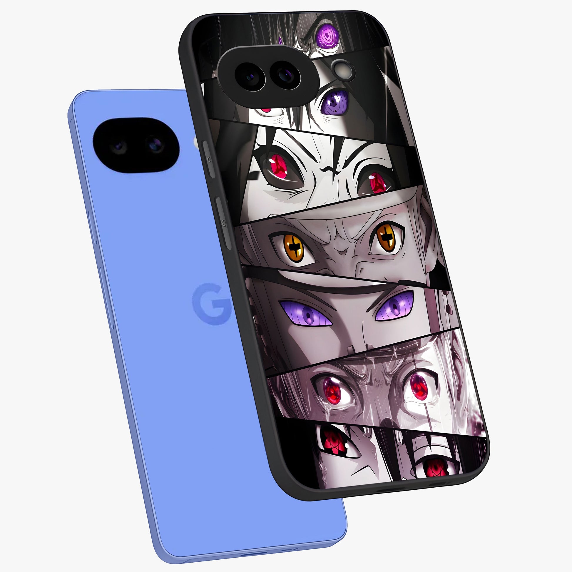 Eyes of Destiny Glass Case displayed in angled mockup highlighting bold eye illustration with mystical aesthetic style.