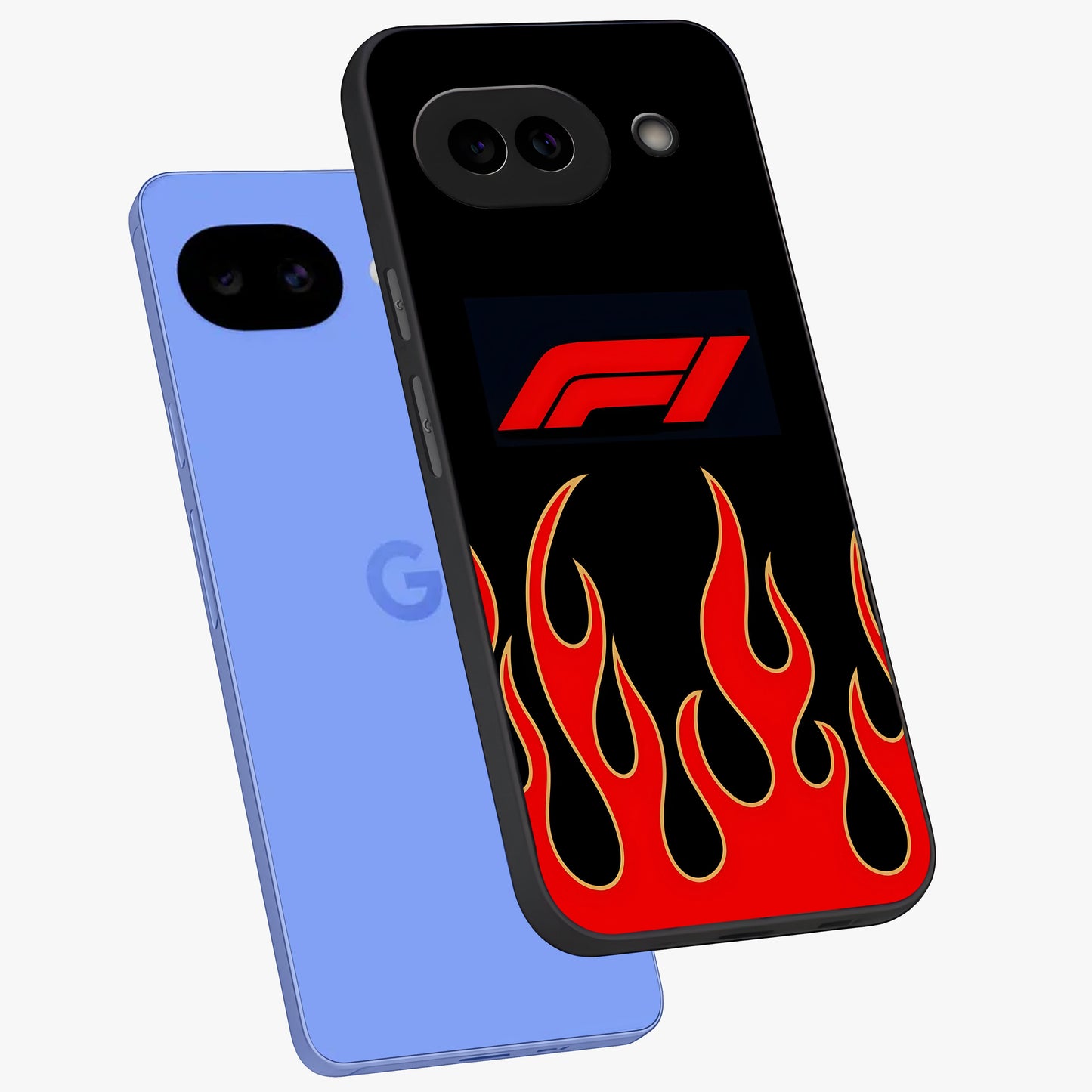 Fire F11 Glass Case displayed in angled mockup highlighting bold fire inspired graphic with energetic aesthetic style.
