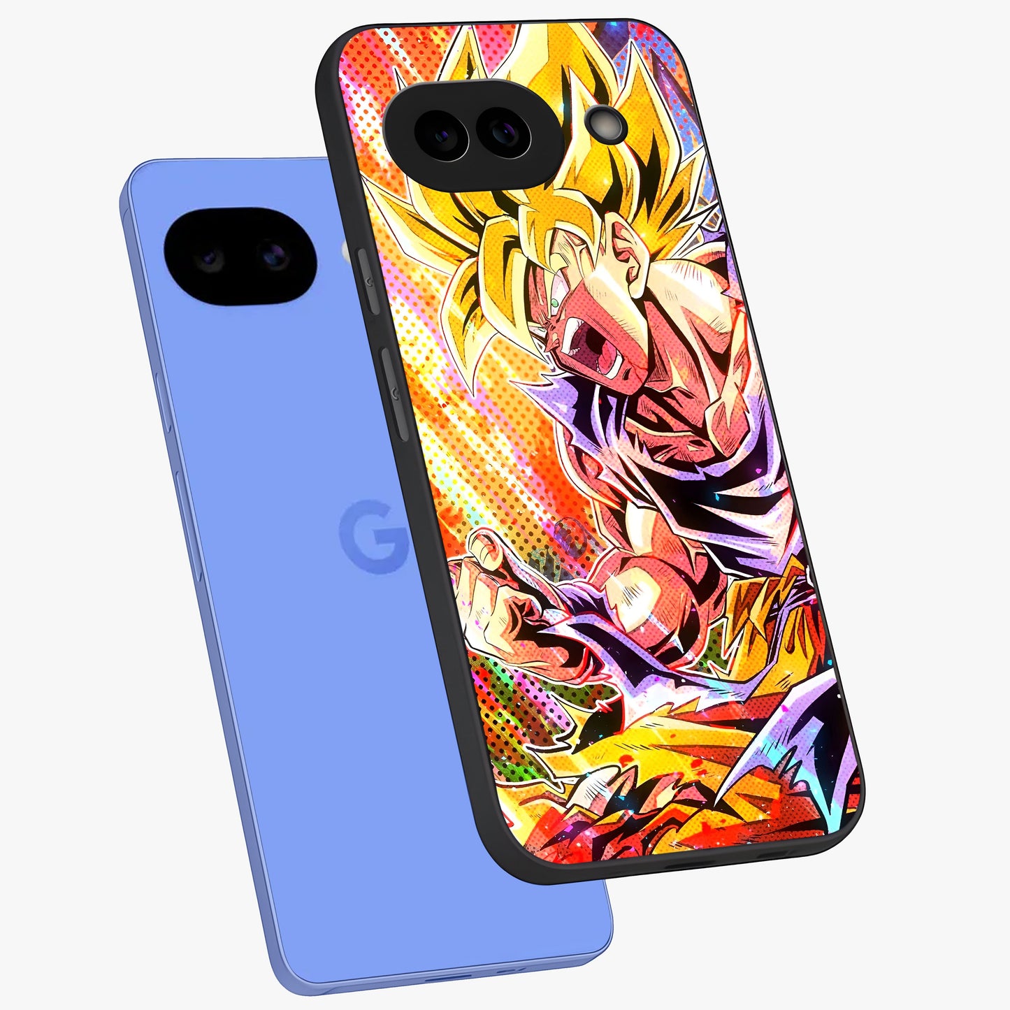 Firing Goku Glass Case displayed in angled mockup highlighting dynamic anime character design with action aesthetic.