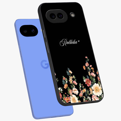 Floral Design With a Custom Personalized Name Glass Case displayed in angled mockup highlighting elegant floral pattern with custom name feature.