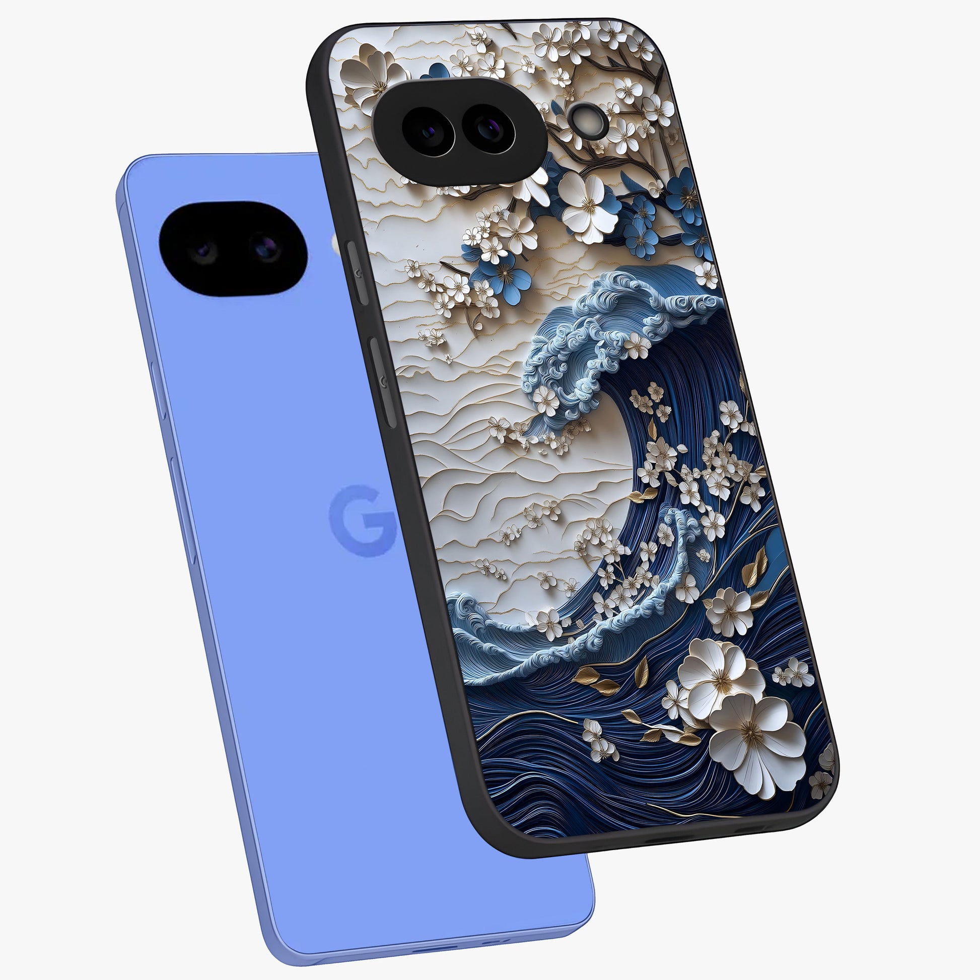 Floral Wave Origami Glass Case displayed in angled mockup highlighting geometric origami flower design with modern aesthetic style.