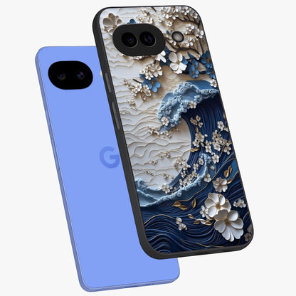 Floral Wave Origami Glass Case displayed in angled mockup highlighting geometric origami flower design with modern aesthetic style.