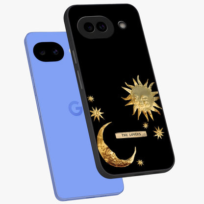 Gold Sun Blush Glass Case displayed in angled mockup highlighting radiant sun design with warm golden aesthetic.