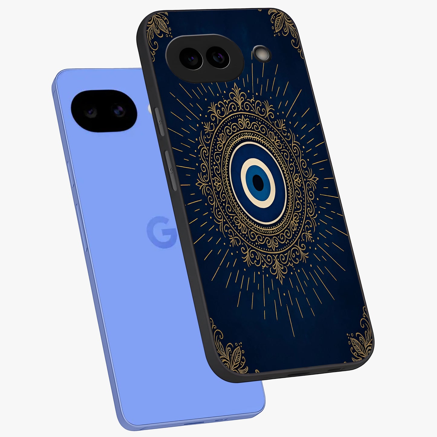 Golden Celestial Charm Glass Case displayed in angled mockup highlighting sparkling cosmic charm design with celestial aesthetic.