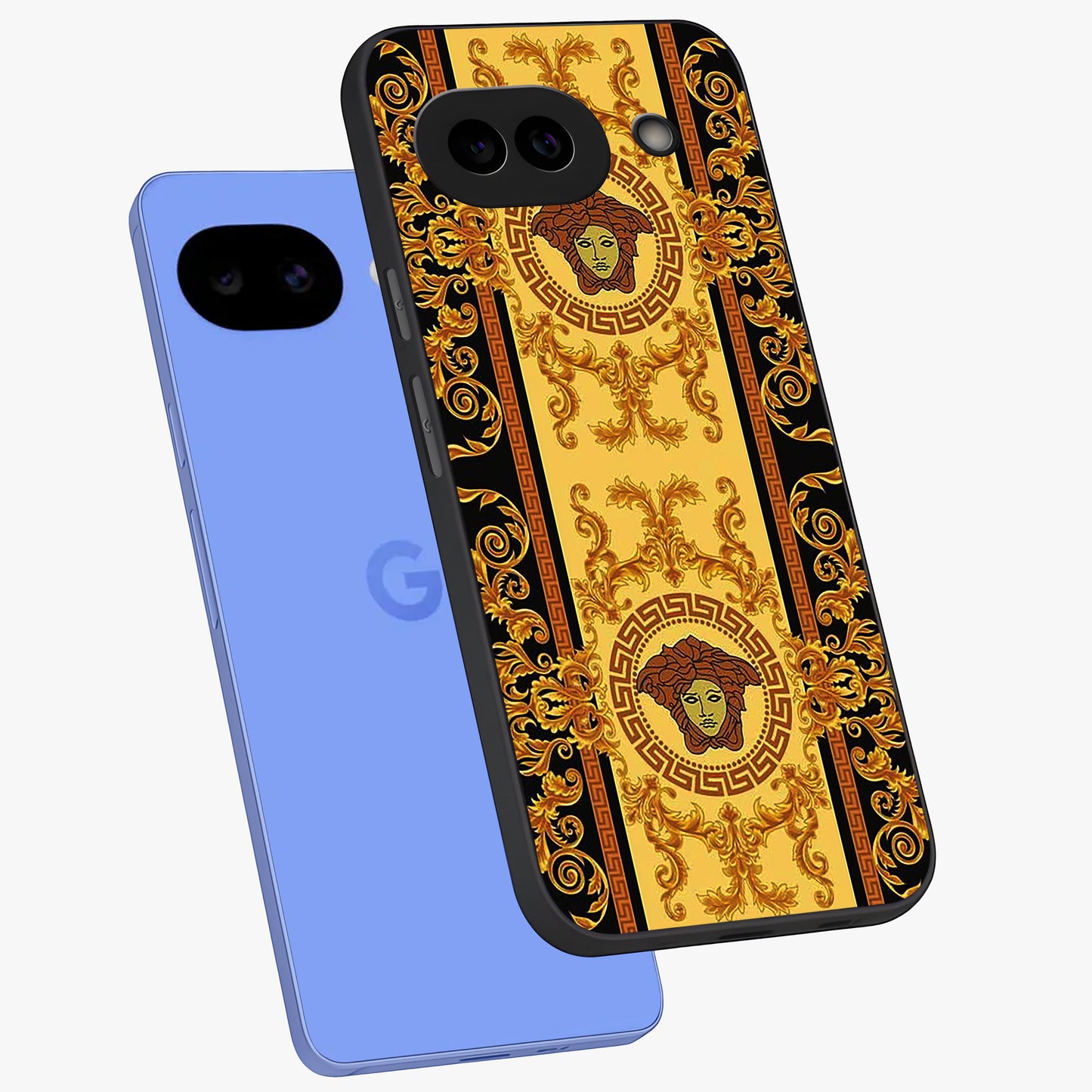 Golden Lotus Glow Glass Case displayed in angled mockup highlighting radiant lotus illustration with spiritual aesthetic.