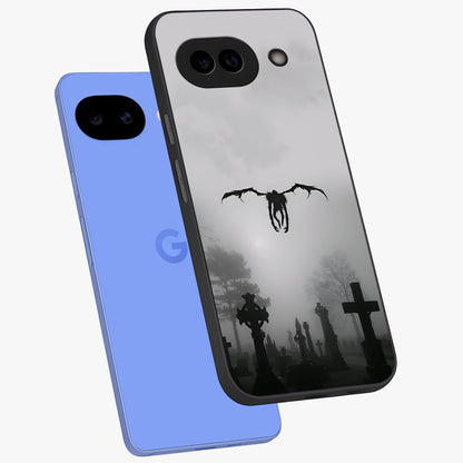 Graveyard Shadow Descent Glass Case displayed in angled mockup highlighting eerie shadow illustration with gothic aesthetic.