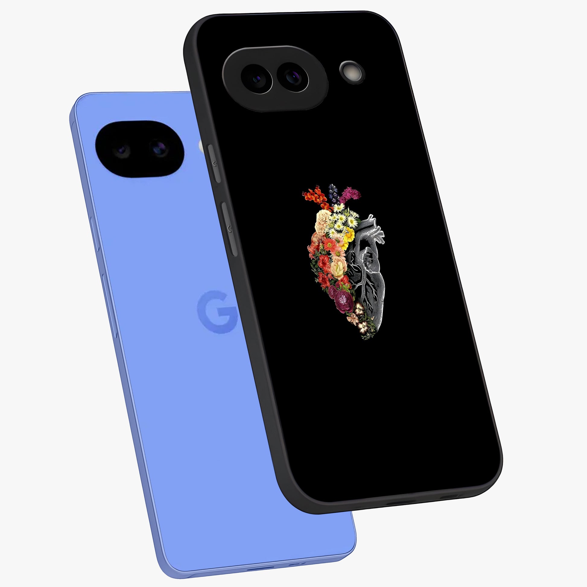 Heart With Flowers Glass Case displayed in angled mockup highlighting romantic flower design with soft aesthetic style.