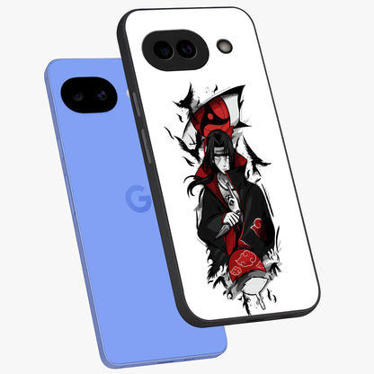 Itachi Limited Edition Naruto Anime Glass Case displayed in angled mockup highlighting dramatic anime illustration with bold action aesthetic.