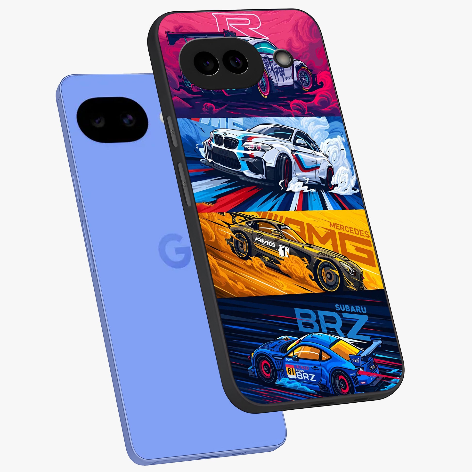 JDM Sports Car Glass Case displayed in angled mockup highlighting sleek Japanese racing car design with automotive aesthetic.