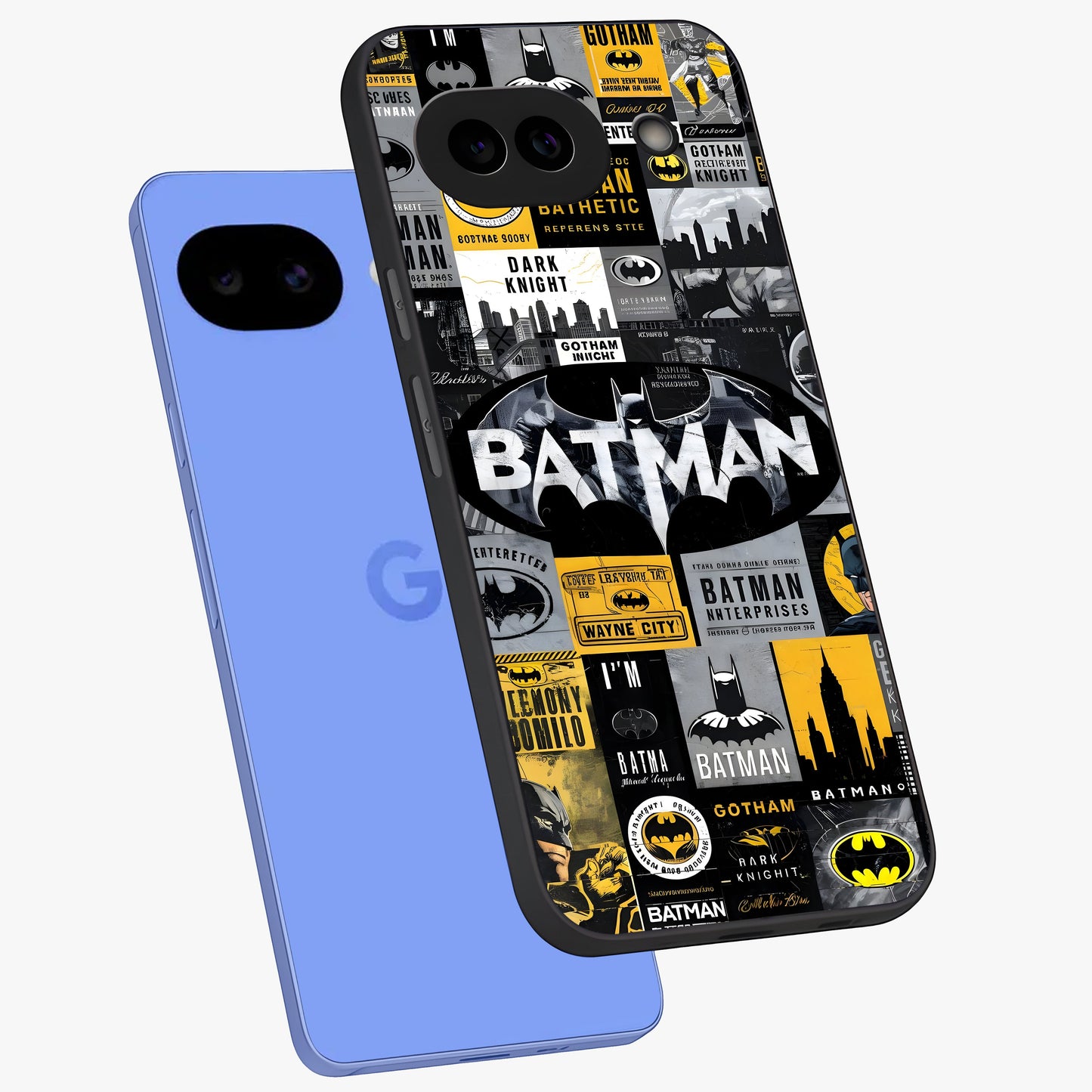 Knight Gotham Rise Glass Case displayed in angled mockup highlighting powerful knight silhouette design with dramatic aesthetic.