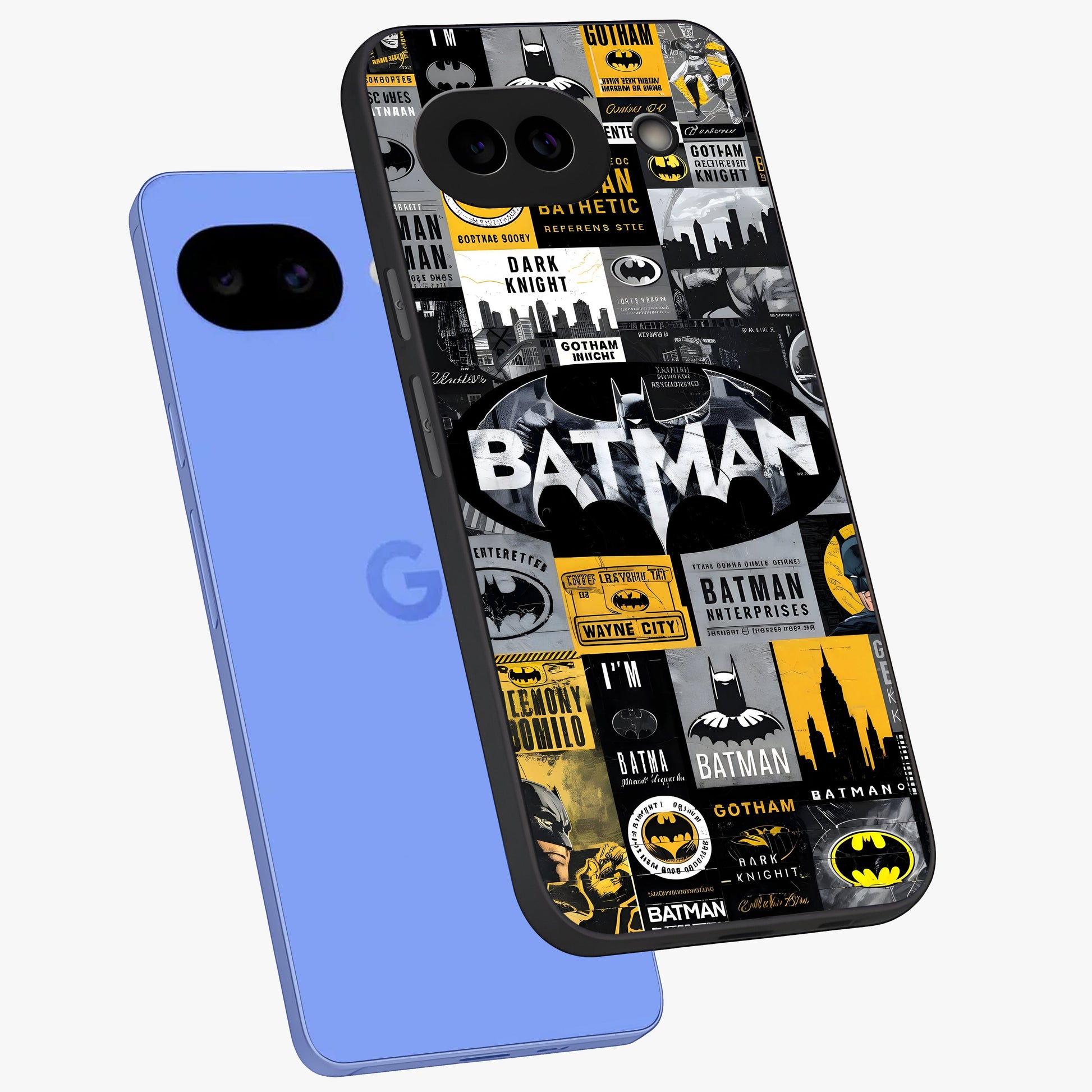 Knight Gotham Rise Glass Case displayed in angled mockup highlighting powerful knight silhouette design with dramatic aesthetic.