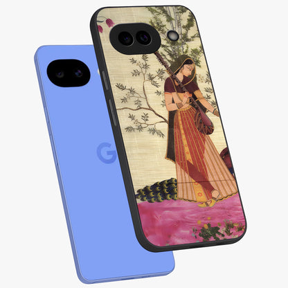 Lady With Veena Art Glass Case displayed in angled mockup highlighting graceful musical illustration with cultural artistic aesthetic.