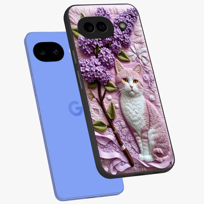 Lavender Cat Whimsy Glass Case displayed in angled mockup highlighting playful feline illustration with pastel lavender aesthetic.