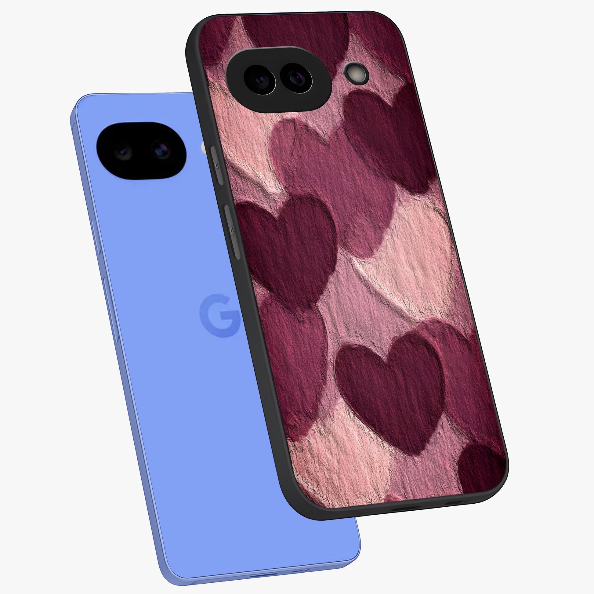 Layered Paper Hearts Glass Case displayed in angled mockup highlighting creative paper craft heart design with romantic aesthetic.