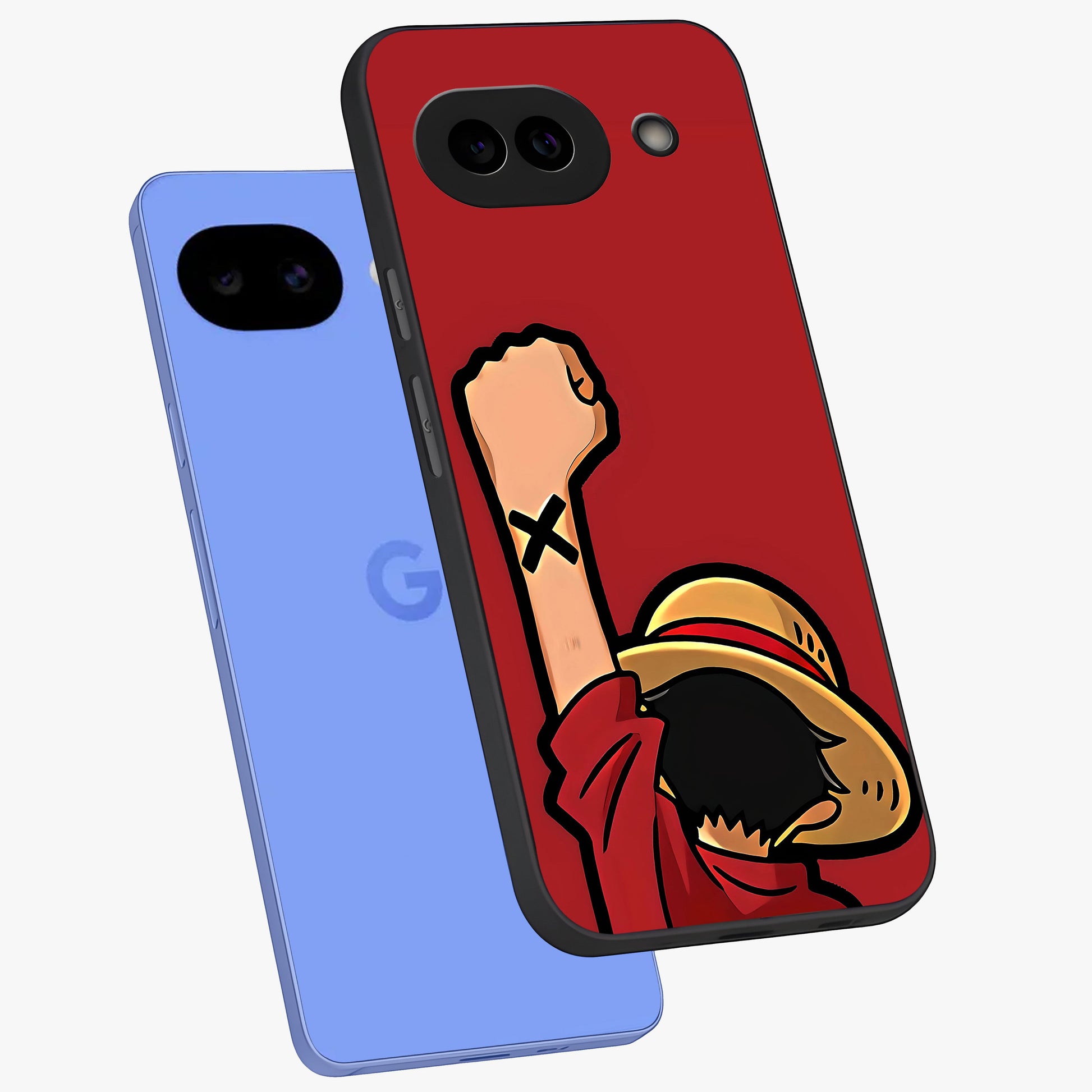 Luffy X Spirit Glass Case displayed in angled mockup highlighting powerful anime design with energetic action aesthetic.