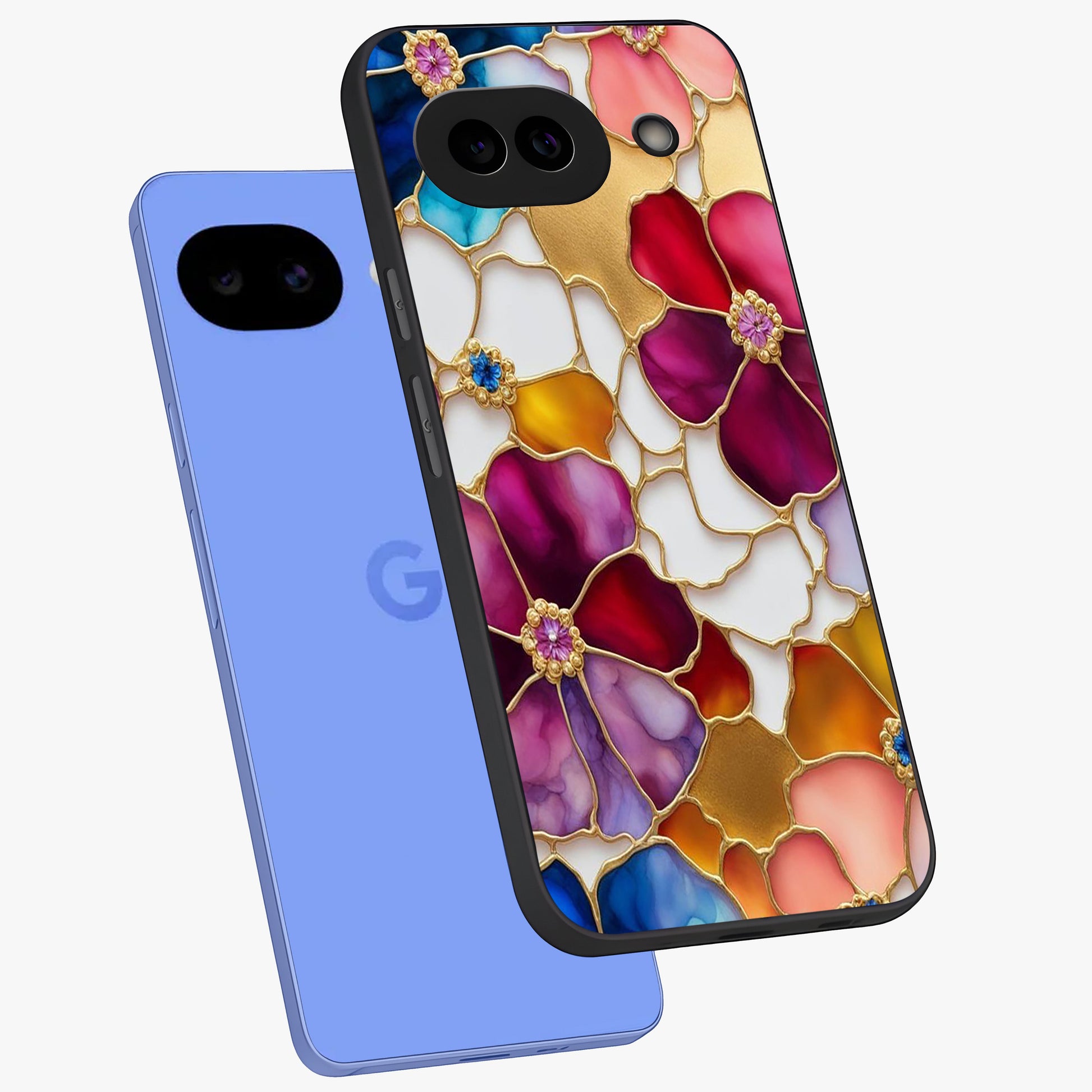 Marble Flower Pattern Glass Case displayed in angled mockup highlighting elegant marble floral design with modern aesthetic.