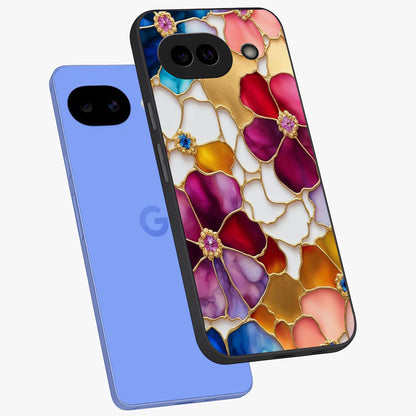 Marble Flower Pattern Glass Case displayed in angled mockup highlighting elegant marble floral design with modern aesthetic.