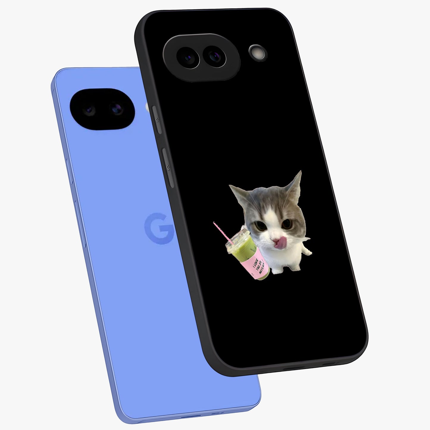 Matcha Cat Style Glass Case displayed in angled mockup highlighting playful feline design with pastel matcha aesthetic.