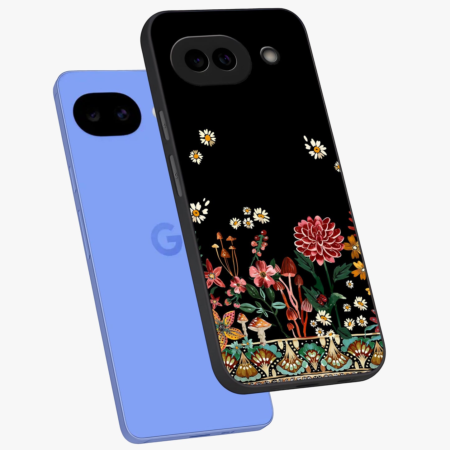 Midnight Bloom Pattern Glass Case displayed in angled mockup highlighting elegant flower design with midnight aesthetic style.