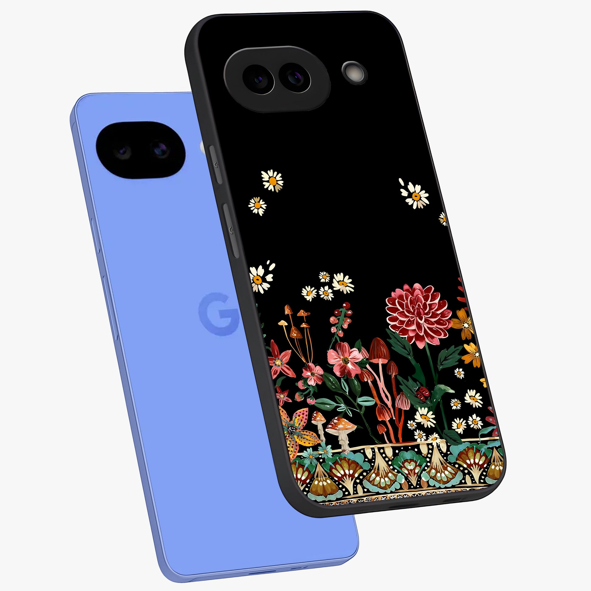 Midnight Bloom Pattern Glass Case displayed in angled mockup highlighting elegant flower design with midnight aesthetic style.