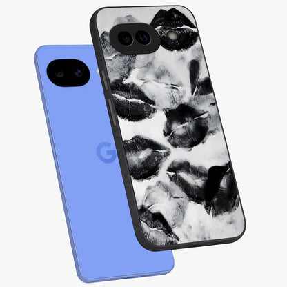 Midnight Kiss Marks Glass Case displayed in angled mockup highlighting playful romantic design with bold midnight aesthetic.