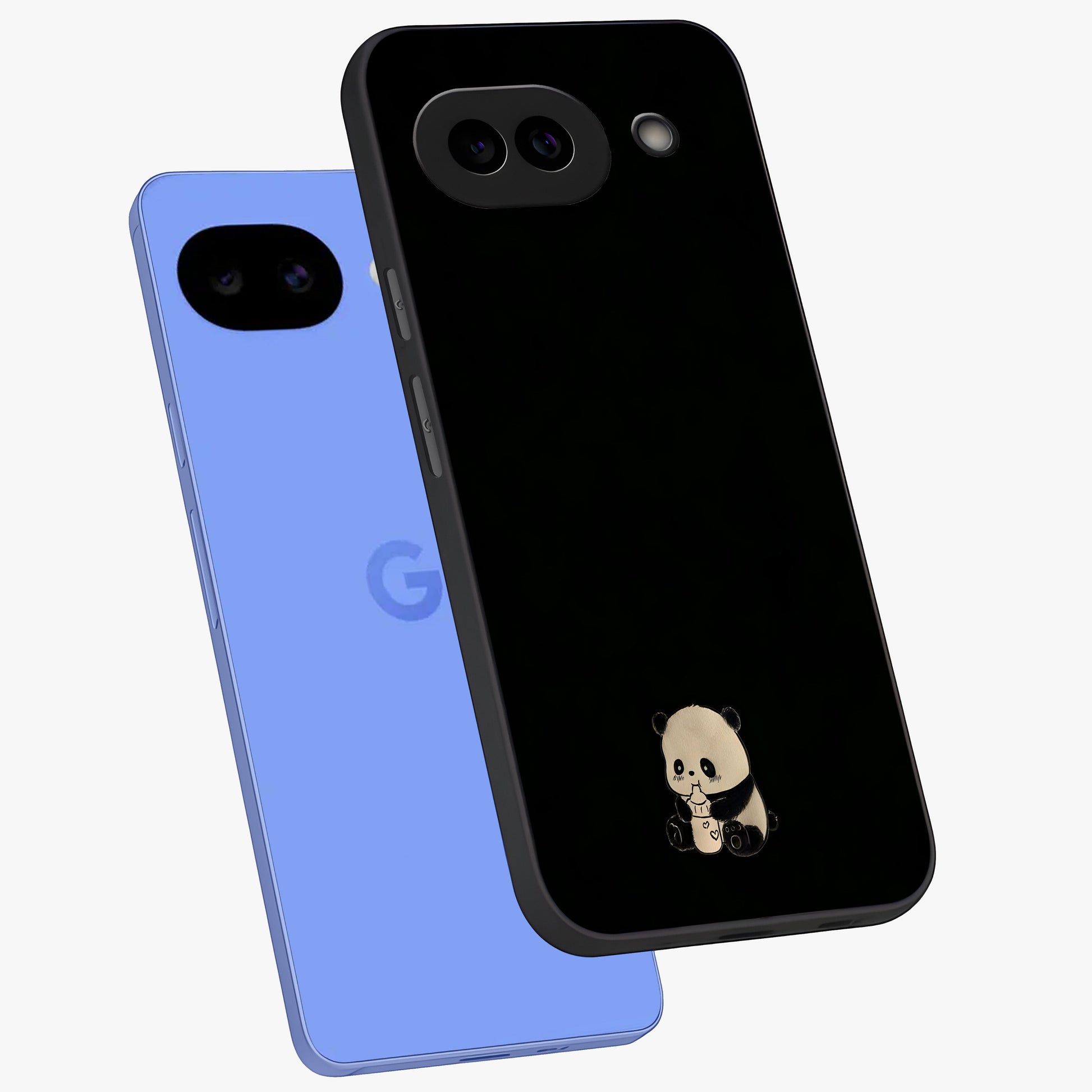 Midnight Panda Love Glass Case displayed in angled mockup highlighting adorable panda illustration with midnight aesthetic.